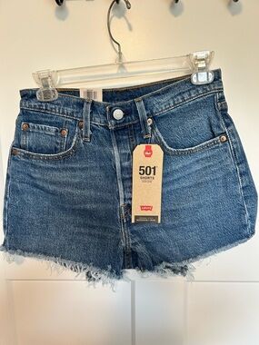 Levi's 501 High-Rise Raw Hem Denim Shorts - Blue